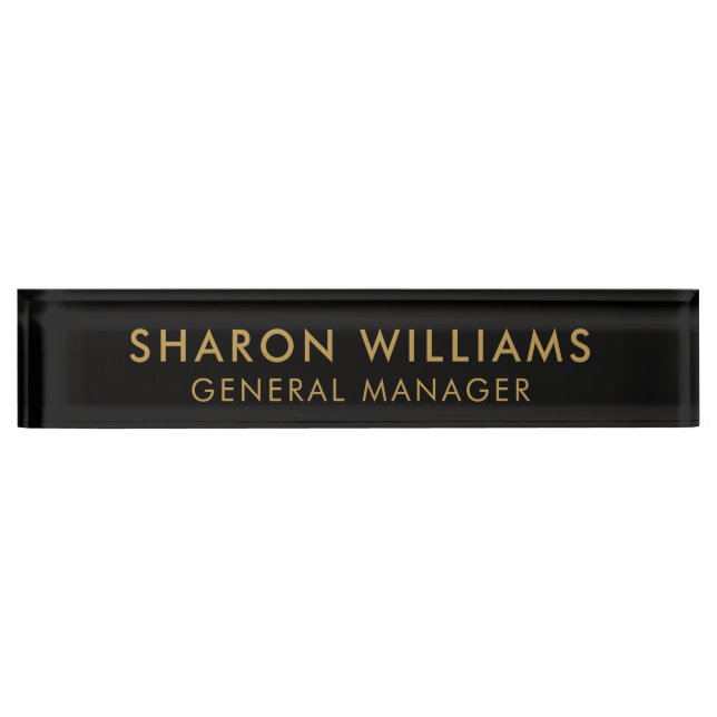 Modern Simple Professional Black Gold Office Title Nameplate (Front)