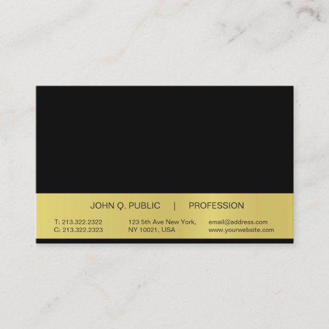 Modern Simple Professional Black Gold Semi Gloss Business Card (Front)