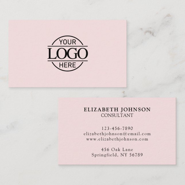 Modern Simple Professional Blush Pink Company Logo Business Card (Front/Back)