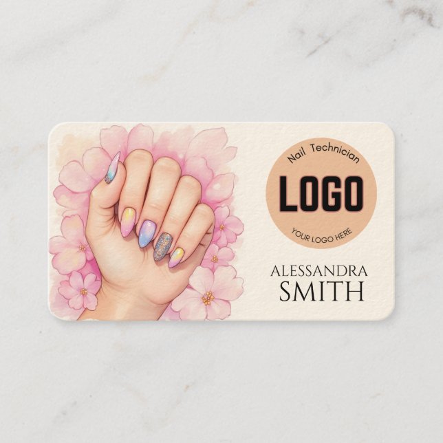 Modern Simple Professional Business Nail Tech Card (Front)