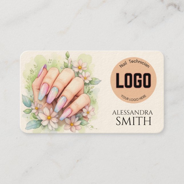 Modern Simple Professional Business Nail Tech Card (Front)