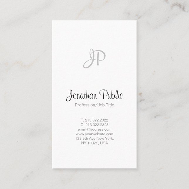 Modern Simple Professional Elegant White Monogram Business Card (Front)