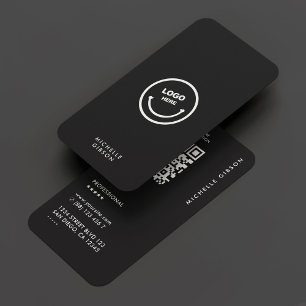 Modern Simple Professional Logo Black QR Business Card