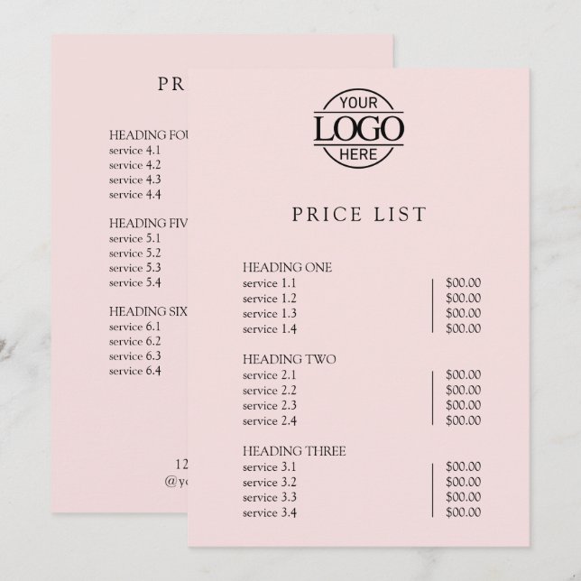 Modern Simple Professional Logo Menu Price List (Front/Back)