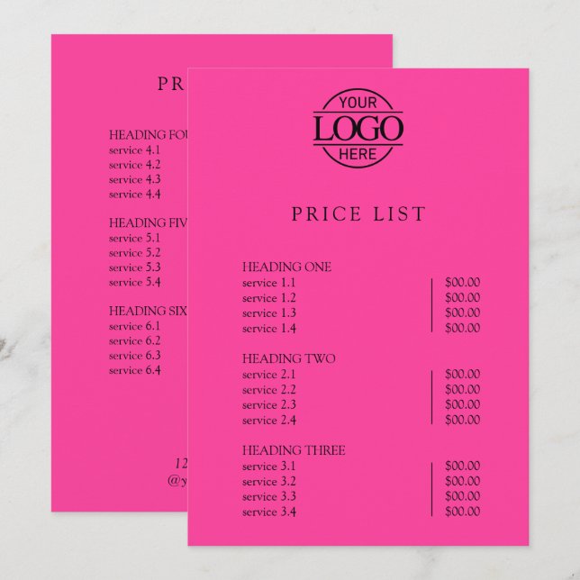 Modern Simple Professional Logo Menu Price List (Front/Back)
