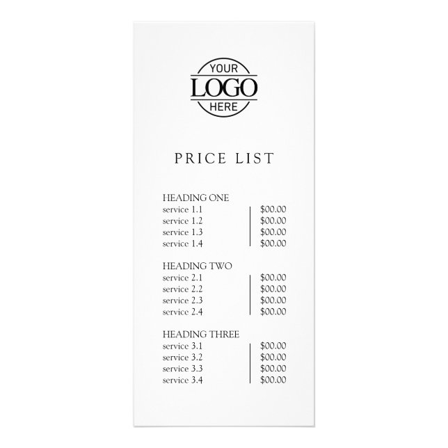 Modern Simple Professional Logo Menu Price List (Front)