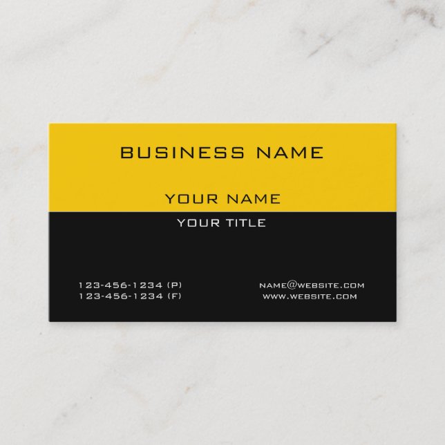 Modern Simple Professional Yellow Black Business Business Card (Front)