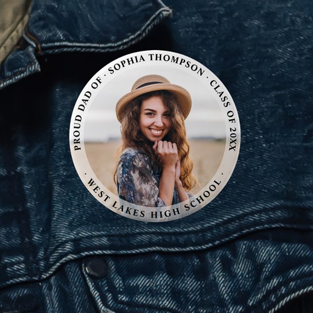 Modern Simple Proud Dad Graduate Photo | Dark 6 Cm Round Badge (Creator Uploaded)