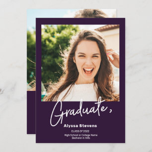 Modern simple purple 2 photos graduation announcement