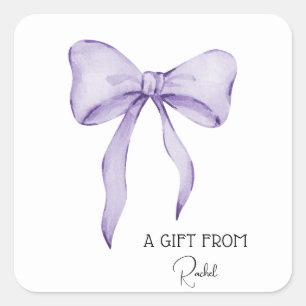 Modern Simple Purple Bow Personalised Gift From Square Sticker