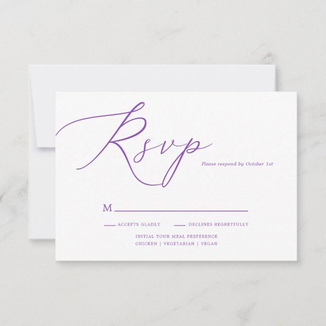 Modern Simple Purple Calligraphy Wedding  RSVP Card (Front)