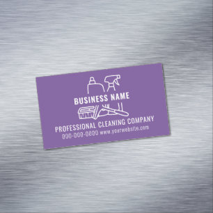 Modern Simple Purple Cleaning Company Magnetic Business Card
