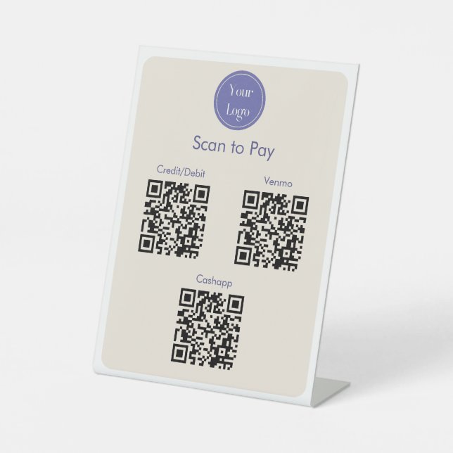 Modern Simple Purple Cream Scan to pay QR Codes Pedestal Sign (Front)