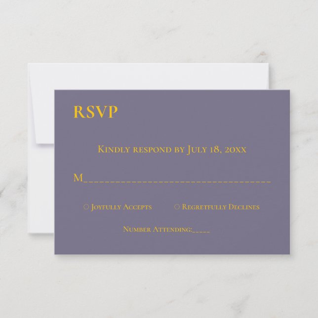 Modern Simple Purple Gold Script Monogram Wedding RSVP Card (Front)