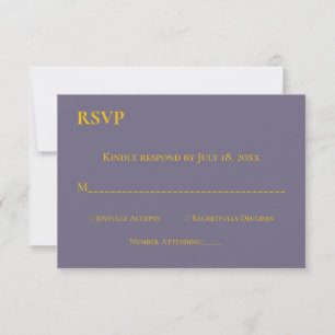 Modern Simple Purple Gold Script Monogram Wedding RSVP Card