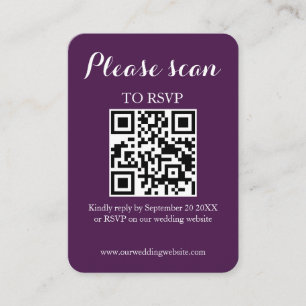 Modern Simple Purple QR Code & RSVP Wedding Enclosure Card