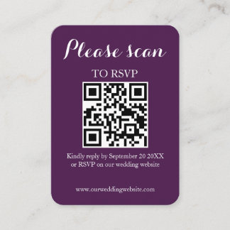 Modern Simple Purple QR Code & RSVP Wedding Enclosure Card