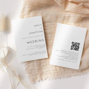 Modern Simple QR Code Black White Wedding Invite
