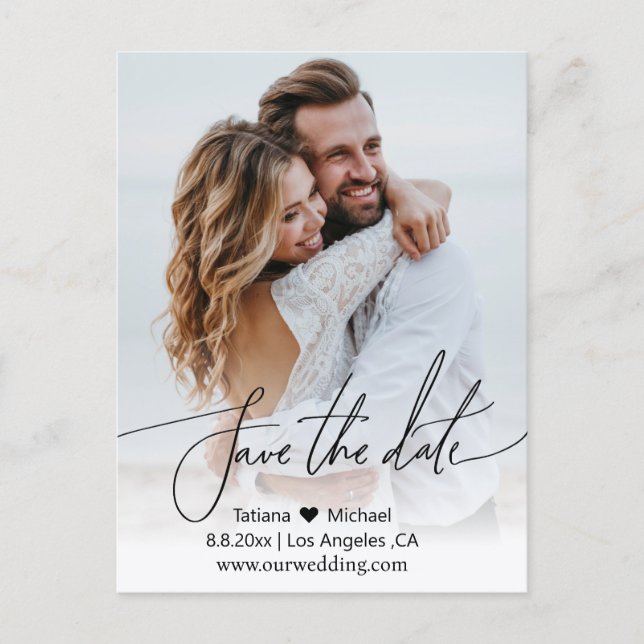 modern simple qr code couple photo save the date  announcement postcard (Front)