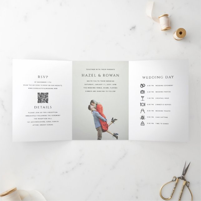 Modern Simple QR Code Photo Wedding Tri-Fold Invitation (Inside)
