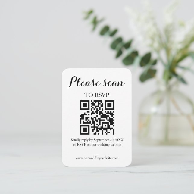 Modern Simple QR Code & RSVP Wedding Enclosure Card (Standing Front)