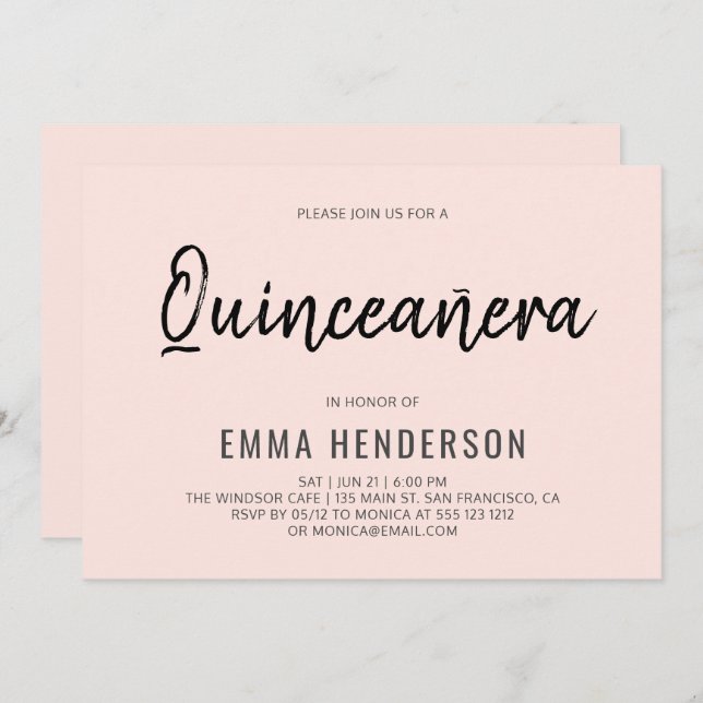 Modern Simple Quinceanera Birthday Invitation (Front/Back)