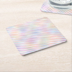Modern Simple Rainbow line stripes Pattern  Square Paper Coaster