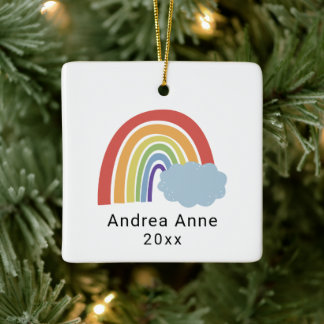 Modern Simple Rainbow My First Christmas Baby Ceramic Ornament
