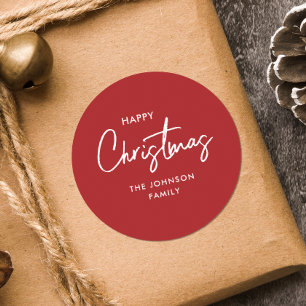 Modern Simple Red and White Christmas Holiday Classic Round Sticker