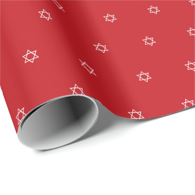 Modern simple red and white Star of David pattern Wrapping Paper (Roll Corner)
