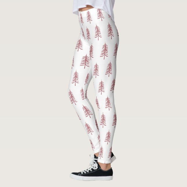 Modern Simple Red Christmas Tree Pattern Leggings (Left)