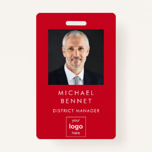 Modern Simple Red Corporate Photo ID ID Badge