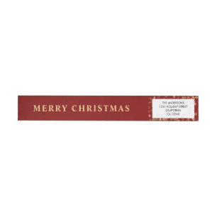Modern Simple Red Gold Merry Christmas Wrap Around Label
