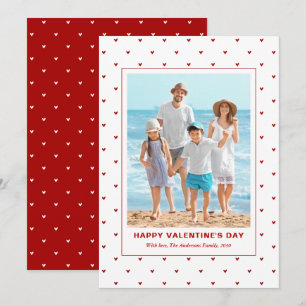 Modern Simple Red Hearts Photo Valentines Day Holiday Card