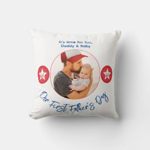 Modern Simple Red Keepsake Photo First Fathers Day Cushion