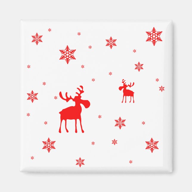 Modern Simple Red Moose Snowflakes Magnet (Front)