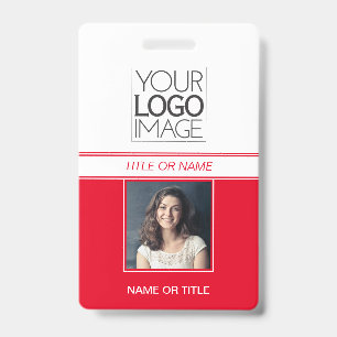 Modern Simple Red Photo Professional Name Tag ID Badge