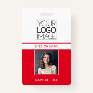 Modern Simple Red Photo Professional Name Tag ID Badge