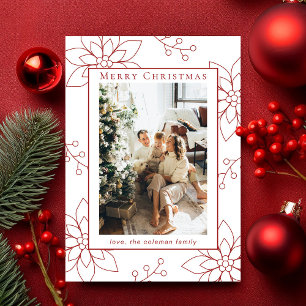 Modern Simple Red Poinsettia One Photo Holiday Card