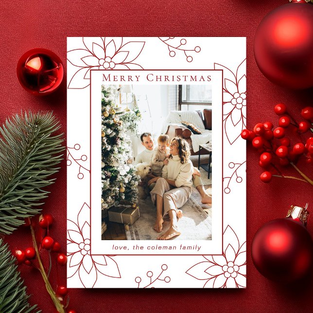 Modern Simple Red Poinsettia One Photo Holiday Card (Creator Uploaded)