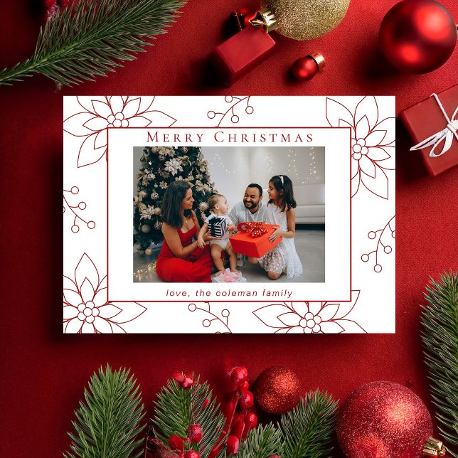 Modern Simple Red Poinsettia One Photo Holiday Card (Creator Uploaded)