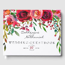 Modern Simple Red Rose Wedding Guest Book