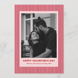 Modern Simple Red Stripes One Photo Valentines Day Holiday Card