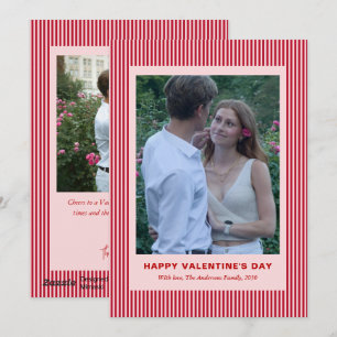 Modern Simple Red Stripes Two Photo Valentines Day Holiday Card