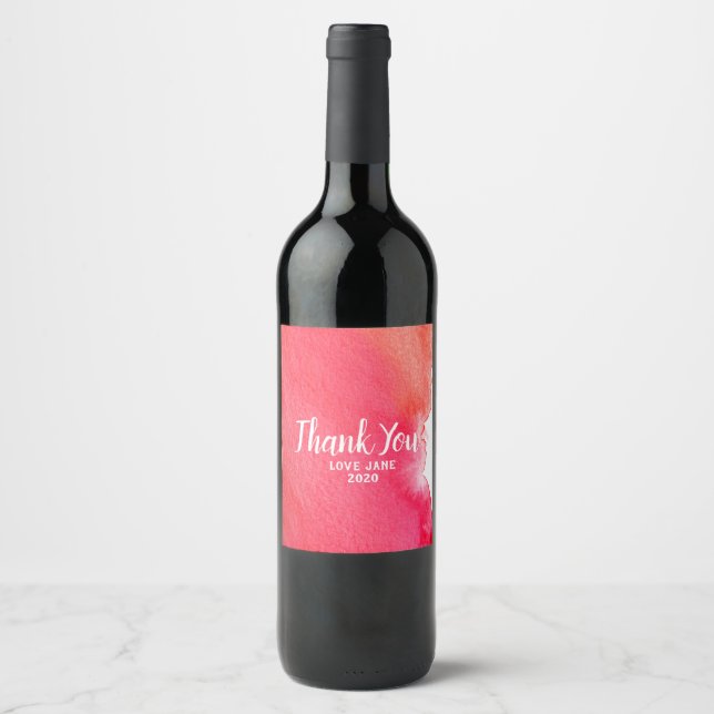 Modern simple red watercolor thank you gift wine label (Front)