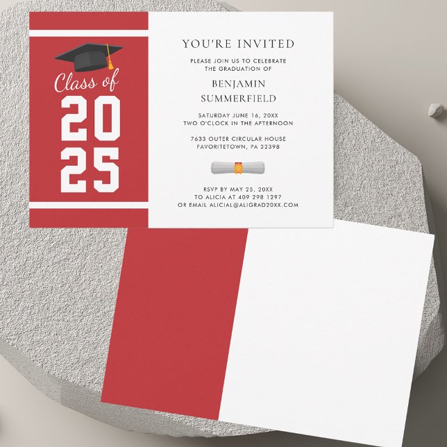 Modern Simple Red White Graduation 2025 Invitation (Modern Simple Red White Graduation 2025 Invitation)