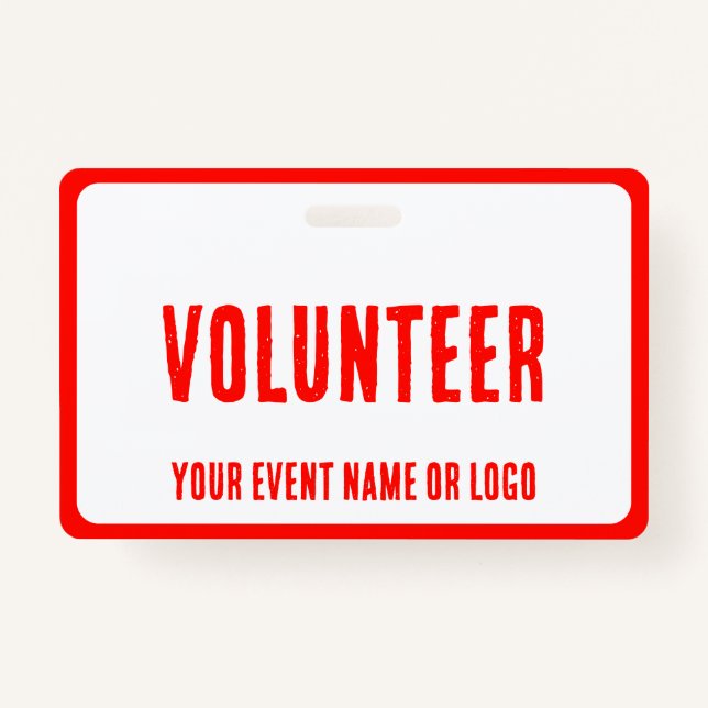 modern simple red white volunteer event ID badge (Front)