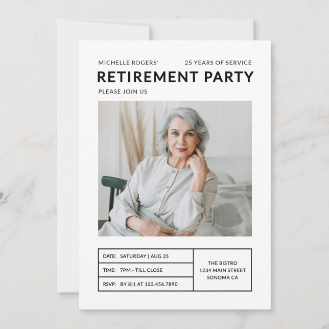 Modern Simple Retirement Party Photo Invitation (Front)