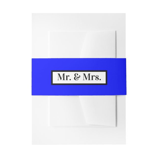 Modern Simple Retro Blue Mr + Mrs  Invitation Belly Band (Front Example)
