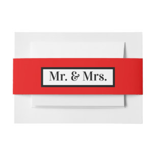 Modern Simple Retro Red Mr + Mrs Invitation Belly Band